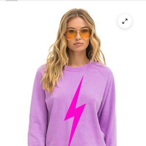 Aviator Nation Lavender Sweatshirt with Pink Lightning Bolt Medium New